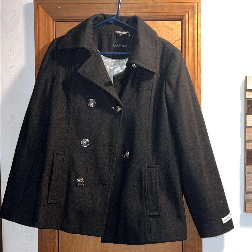 Calvin Klein Double-Breasted Black Peacoat